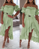 Solid Off Shoulder Irregular Ruffle Dress