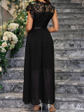 Sexy Lace Bodice Chiffon Round Neck Sleeveless Evening Dress