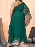 Green Chiffon Slash Shoulder Plus Size Long Party Dress