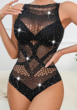 Rhinestone Bodystocking Mesh Sleeveless Bodysuit Sexy Lingerie