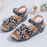 Casual  Leopard Print Strap Wedge Sandals Plus Size Shoes