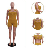 Solid Casual Sleeveless Knitting Rompers