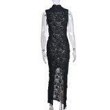 Fashion Tassel Stretch Sleeveless Bodycon Maxi Dress