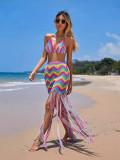 Sexy Crocheted Wave Pattern Tassel Beach Cover Up 2PCS Skirt Set