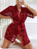 Burgundy Lace Sexy Night Robe Womens Lingerie
