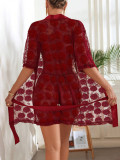 Burgundy Lace Sexy Night Robe Womens Lingerie