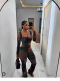 Sexy Mesh Print Square Neck Long Sleeve Jumpsuit
