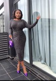 Sexy Shiny Two Way Long Sleeve Slim Dress