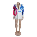 Sexy Printed Blazer Shorts Two Piece Suit