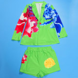 Sexy Printed Blazer Shorts Two Piece Suit