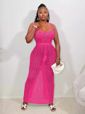 Drawstring Hollow Out Knitting Beach Maxi Dress