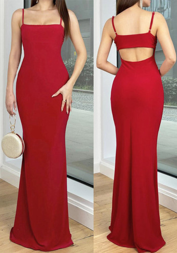 Sexy Low Back Cut Out Strap Maxi Dress