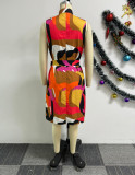 Sexy Printed Sleeveless Tie Waist Buttoned Dress