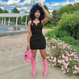 Black Pin Sleeveless Bodycon Tank Dress
