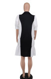 Loose White Black Color Block Casual Dress