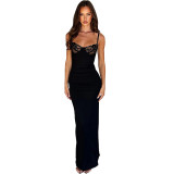 Sexy Lace Patchwork Straps Chic Slim Long Dress