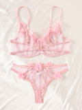 Sexy Pink Flower Erotic Plus Size Lingerie Bra Pantie Underwear Set