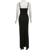 Sexy Lace Patchwork Straps Chic Slim Long Dress