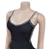 Solid Irregular See Through Rhinestone Mesh Slit Slip Dress