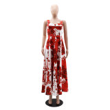 Red Rose Printed Chic Elegant Swing Dress