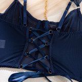 Sexy Lingerie Four Piece Set See-Through Mesh Skirt With Halter Neck Chain Gloves