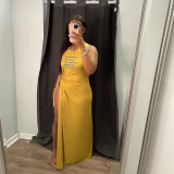 Printed Hollow Cross Sleeveless Slit Maxi Dress