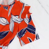 Printed Short Sleeve Tie Waist Wide Leg Jumpsuit