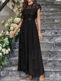 Sexy Lace Bodice Chiffon Round Neck Sleeveless Evening Dress