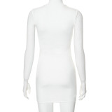Rhinestone Round Neck Sleeveless Patchwork Mesh Sexy Club Dress