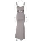 Sexy Low Back Cut Out Strap Maxi Dress