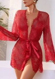 Sexy Lingerie Red See Through Lace Night Robe