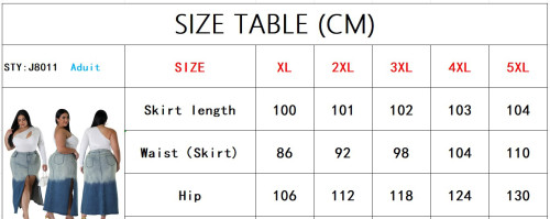 Plus Size Gradient Slit Midi Slim Denim Skirt