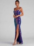 Sexy Sequin Cami Evening Gown Elegant Slit Long Party Dress