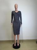 Sexy Shiny Two Way Long Sleeve Slim Dress