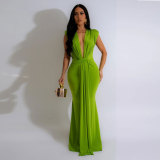 Sexy Solid Sexy Plunge Neck Sleeveless Maxi Dress