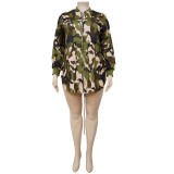 Camo Print Zipper Drawstring Casual Fashion Plus Size Dress