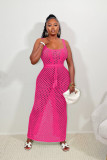 Drawstring Hollow Out Knitting Beach Maxi Dress