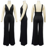 Sexy Deep V Low Back Sleeveless Twisted Wide Leg Jumpsuit