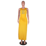 Printed Hollow Cross Sleeveless Slit Maxi Dress