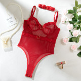 Fishnet See Through Bodysuit with Choker Sexy Lingerie 2PCS set