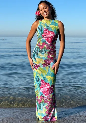 Floral Print Sleeveless Lace-Up Open Back Maxi Dress