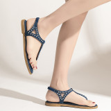 Plus Size Bohemian Studded Flat Flip-Toe Sandals Trendy Casual Beach Sandal