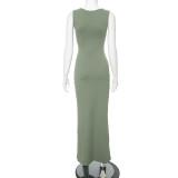 Sexy Solid Lace-Up Two Way Hollow Long Dress