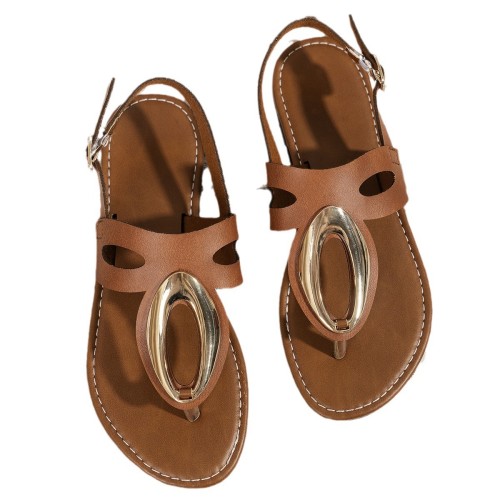 Flat Casual Roman Sandals Fashionable Metal Buckle Anti-Slip Sandals Outdoor Wear