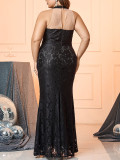 Plus Size Elegant Black Lace Sleeveless Sexy Long Evening Dress