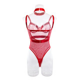 Fishnet See Through Bodysuit with Choker Sexy Lingerie 2PCS set