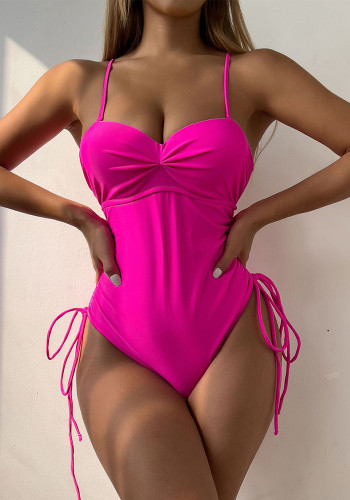 Solid Drawstring One Piece Sexy Swimsuit