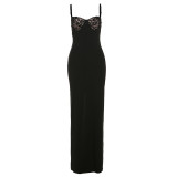 Sexy Lace Patchwork Straps Chic Slim Long Dress