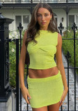 Solid Twisted Sleeveless Tank Top Bodycon Skirt 2PCS Set