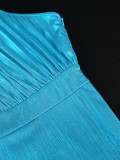 Blue One-Shoulder Pleated Sleeve Long Party Dresses